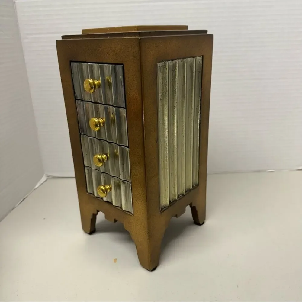 Artmax Bronze Silver Metal Large Jewelry Box 4 Drawer Vintage Rare Unique 80s